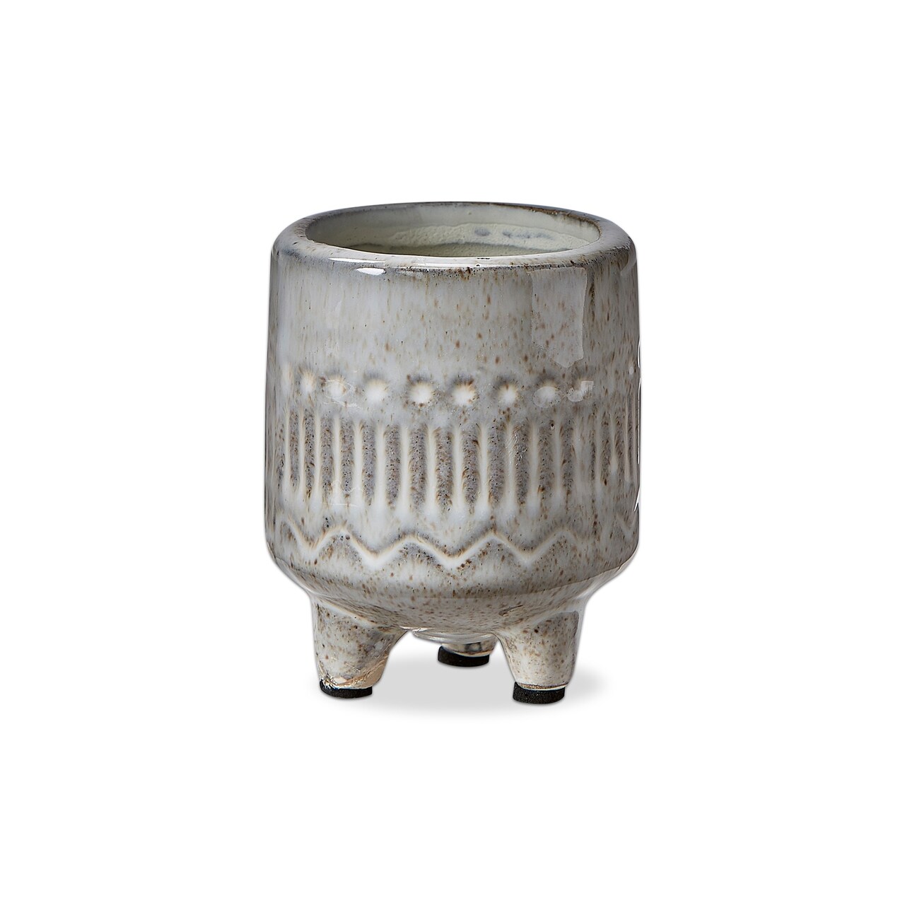 Olema Carved Grey Glazed Terracotta Planter Small 2.95L x 2.95W x 3.35H inches its a 3" drop in plant. Decorative Use Only